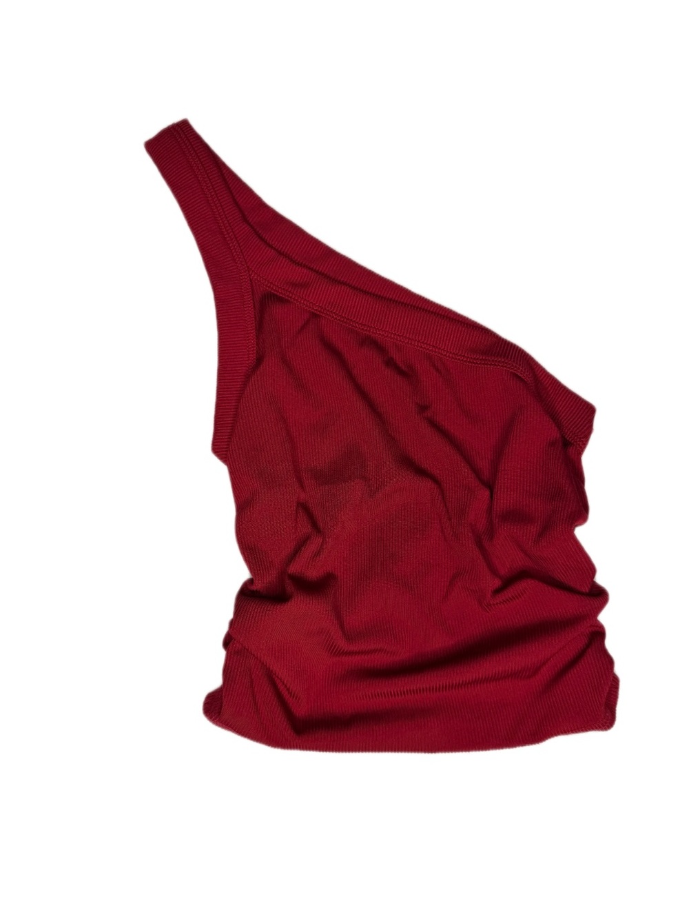 Burgundy One-Shoulder Ribbed Top - Size M